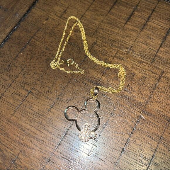 Vintage Disney Mickey‎ Mouse Ears Rhinestone Gold Tone Necklace and Charm 18” - Picture 1 of 4